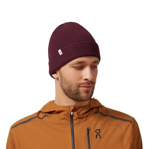 Burgundy Men's On Running Merino Beanie | 5043167_PH