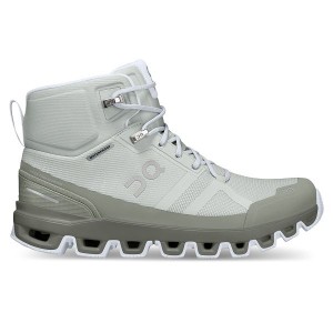 Grey / Green Women's On Running Cloudrock Waterproof Hiking Boots | 4581632_PH