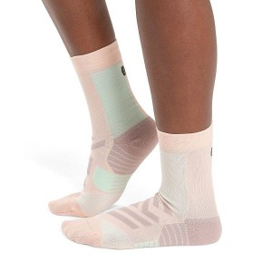 Pink / Green Women's On Running Performance High Socks | 4132978_PH