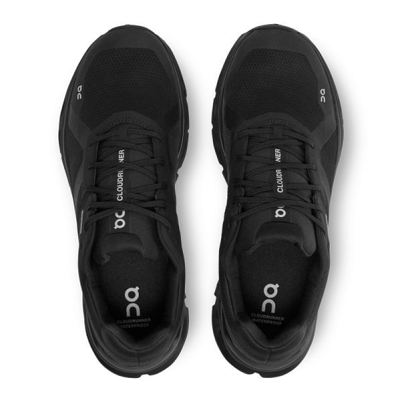 Black Men's On Running Cloudrunner Waterproof Road Running Shoes | 8163490_PH