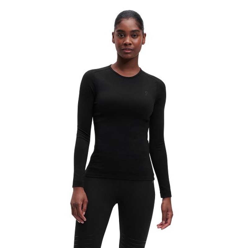 Black Women\'s On Running Merino Long-T T Shirts | 3470192_PH