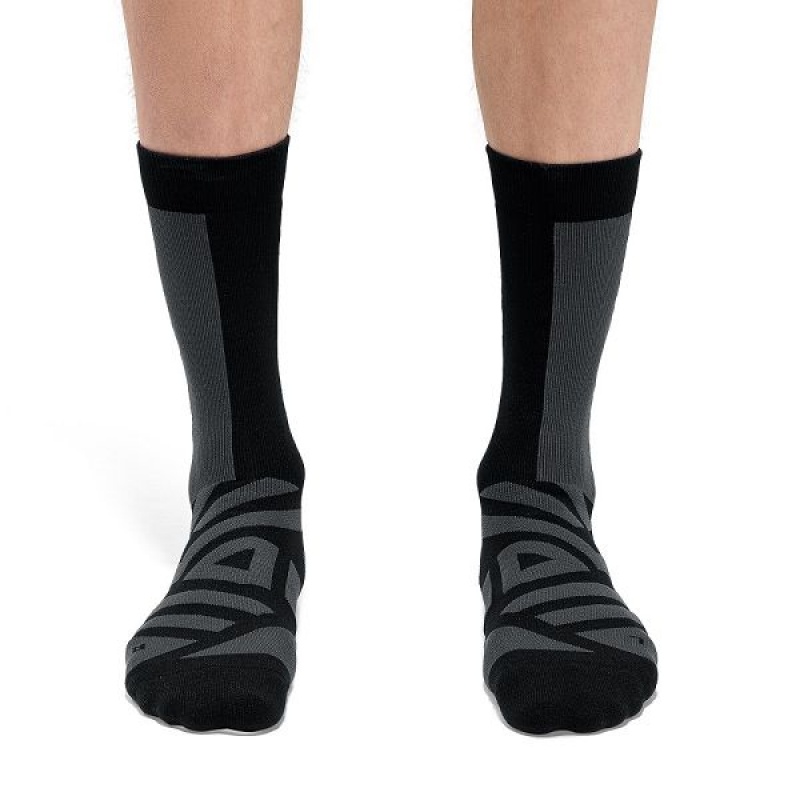 Black / Grey Men's On Running Performance High Socks | 5382417_PH