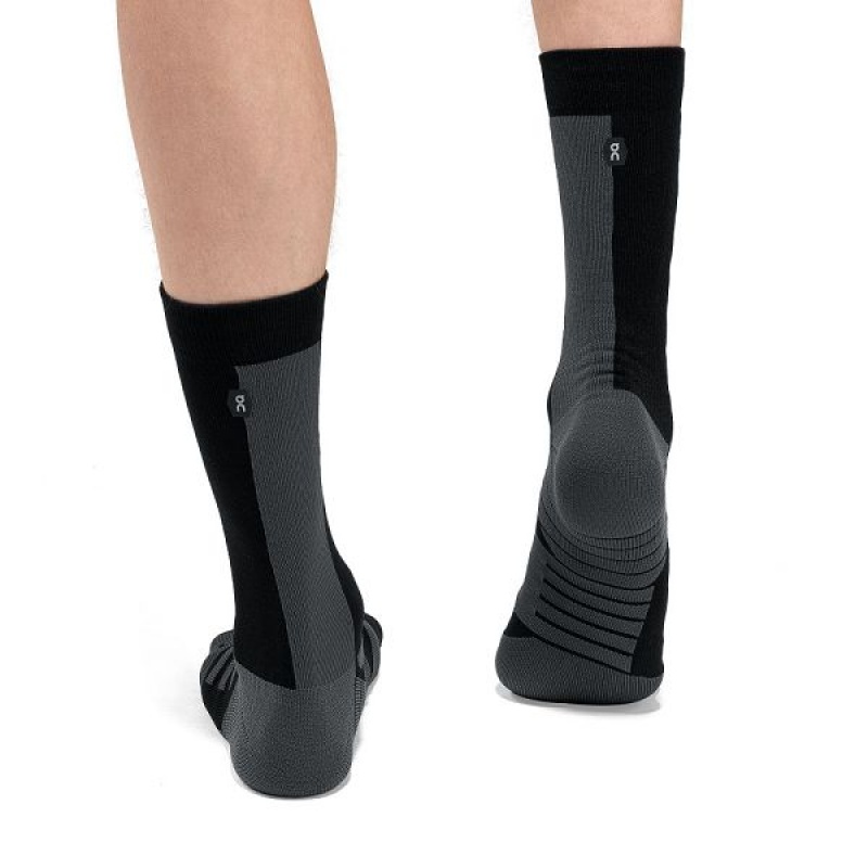 Black / Grey Men's On Running Performance High Socks | 5382417_PH