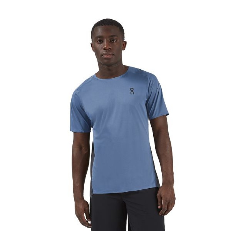 Blue / Black Men\'s On Running Performance-T 2 T Shirts | 1485273_PH