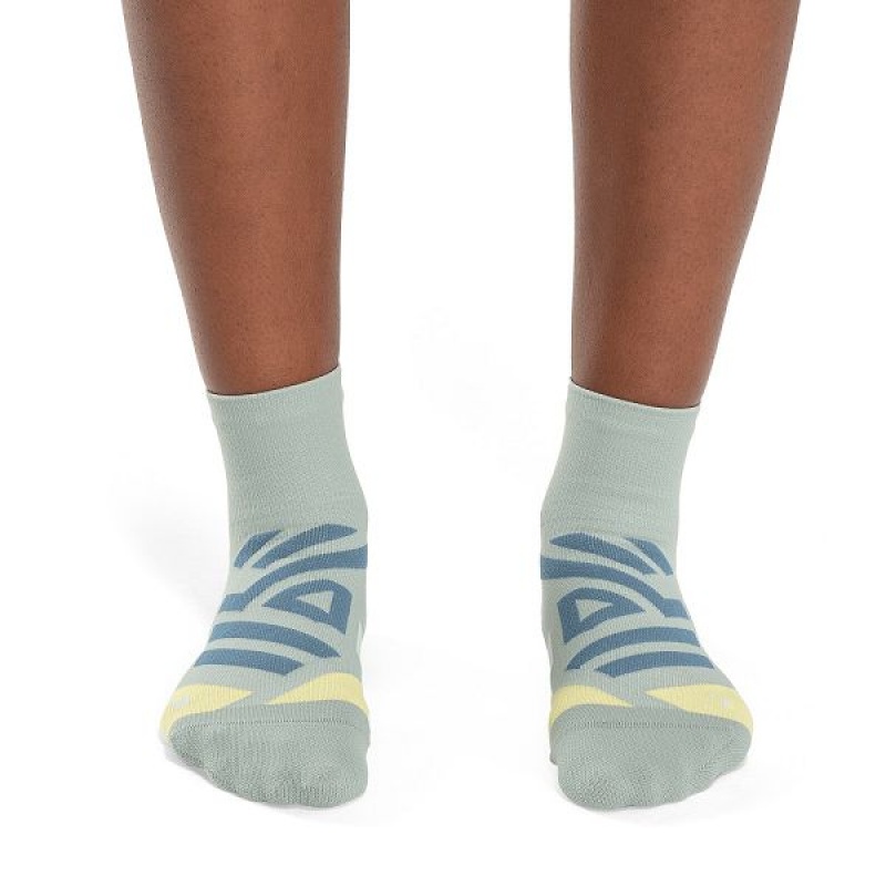 Blue / Green Women's On Running Performance Mid Socks | 723854_PH