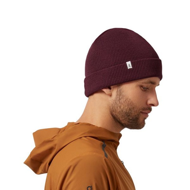 Burgundy Men's On Running Merino Beanie | 5043167_PH