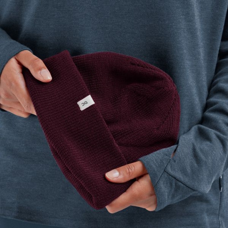 Burgundy Men's On Running Merino Beanie | 5043167_PH