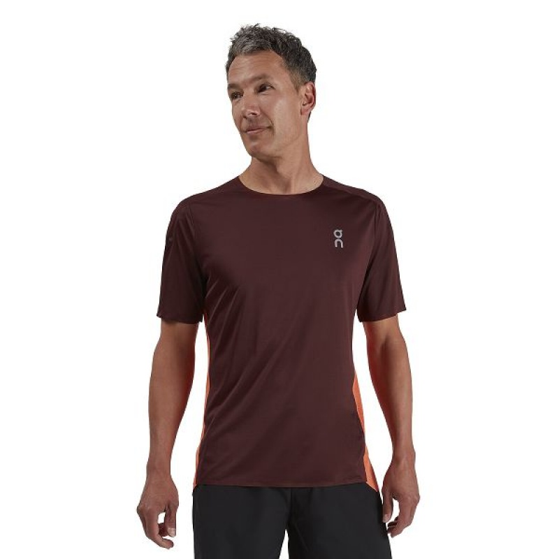 Burgundy / Brown Men\'s On Running Performance-T 2 T Shirts | 5903726_PH