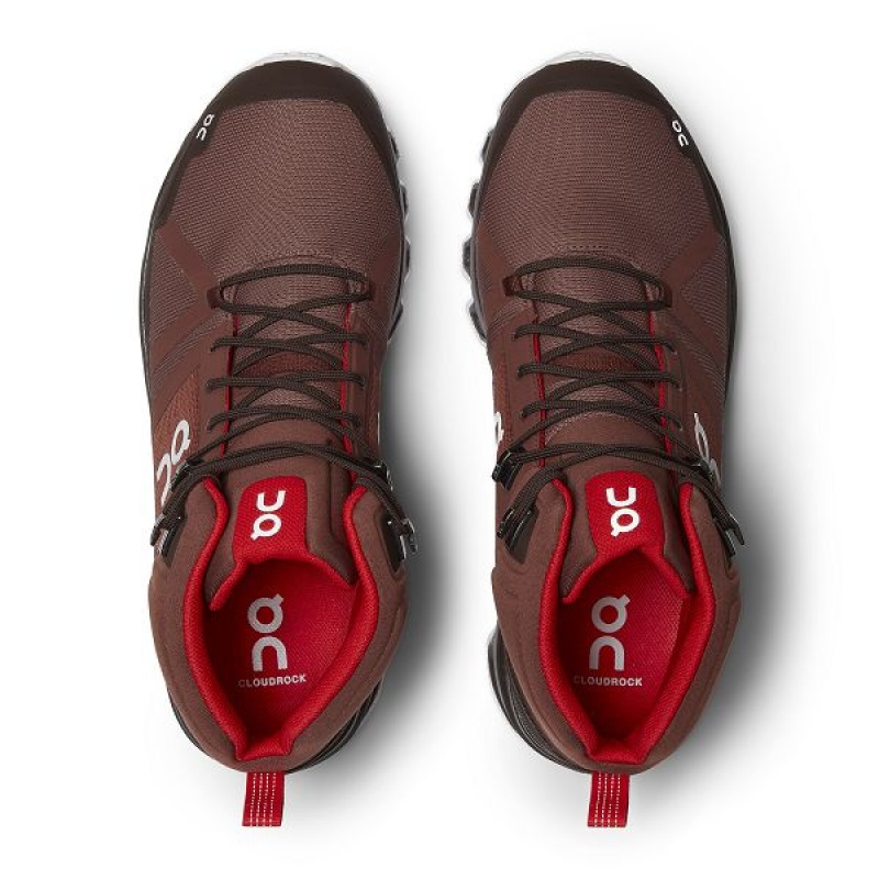 Chocolate / Red Men's On Running Cloudrock Waterproof Hiking Boots | 4057963_PH