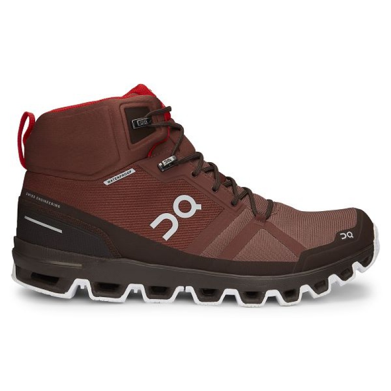 Chocolate / Red Men\'s On Running Cloudrock Waterproof Hiking Boots | 4057963_PH