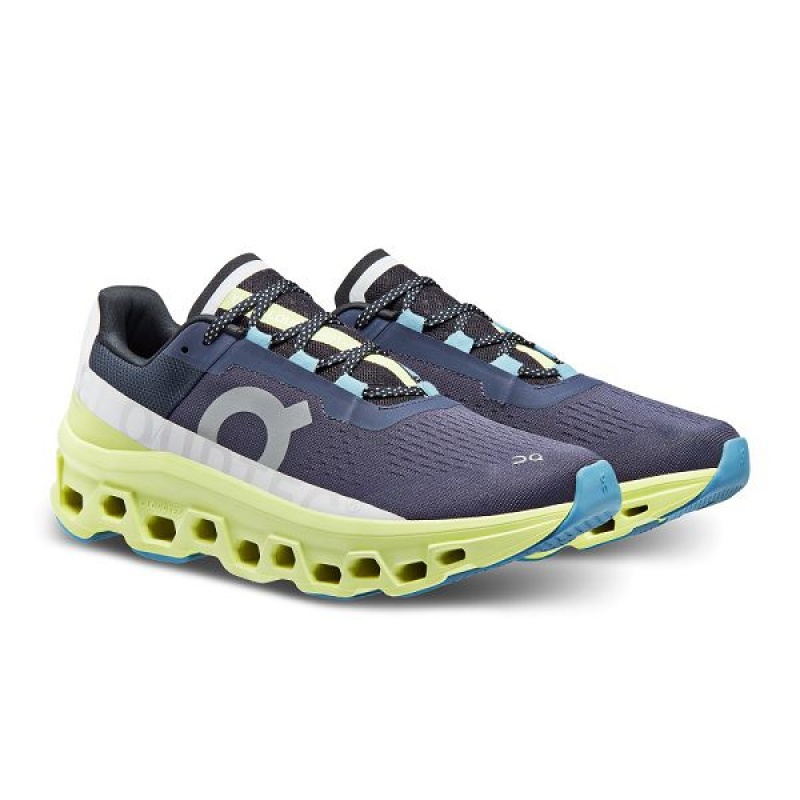 Navy / green Men's On Running Cloudmonster Road Running Shoes | 5823471_PH