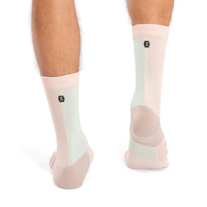 Pink / Green Men's On Running Performance High Socks | 9217360_PH