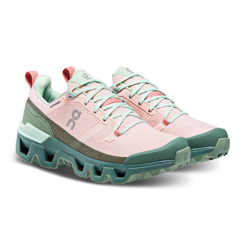 Pink / Green Women's On Running Cloudwander Waterproof Hiking Shoes | 3902876_PH