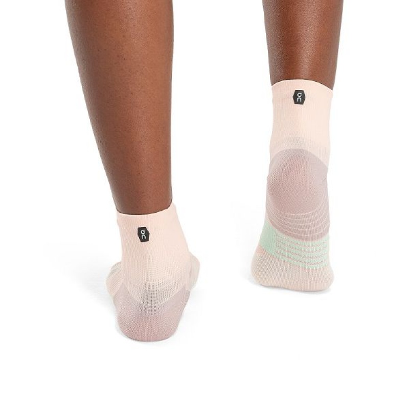 Pink / Green Women's On Running Performance Mid Socks | 2041397_PH