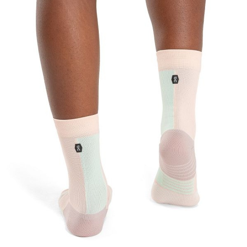 Pink / Green Women's On Running Performance High Socks | 4132978_PH