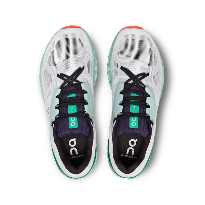 White / Green Men's On Running Cloudstratus Road Running Shoes | 3490167_PH