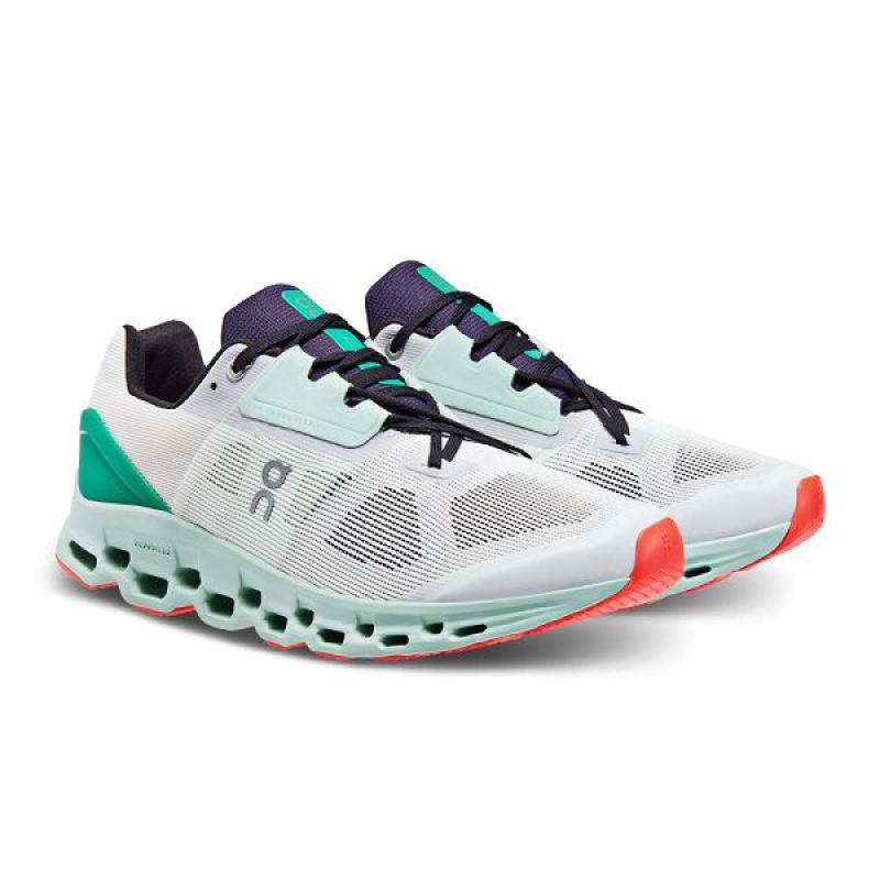 White / Green Men's On Running Cloudstratus Road Running Shoes | 3490167_PH