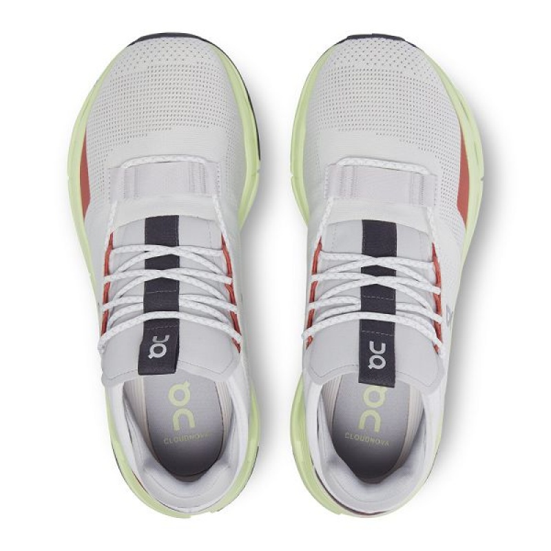 White / Light Green Men's On Running Cloudnova Sneakers | 7940825_PH