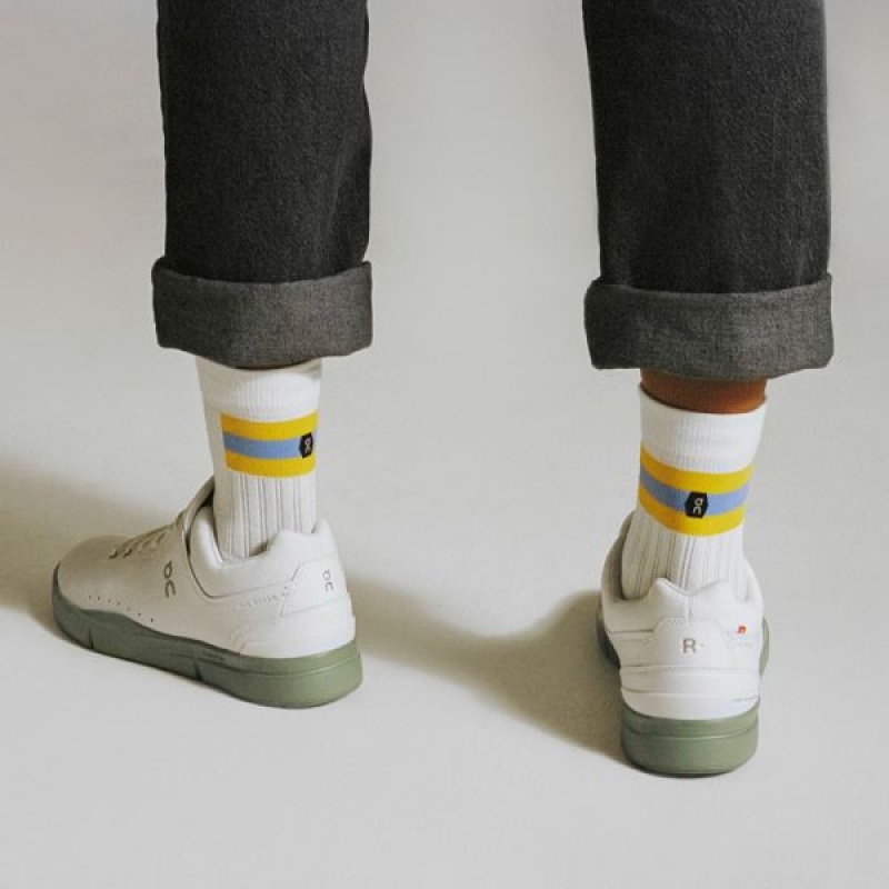 White / Mustard Men's On Running Tennis Socks | 267598_PH