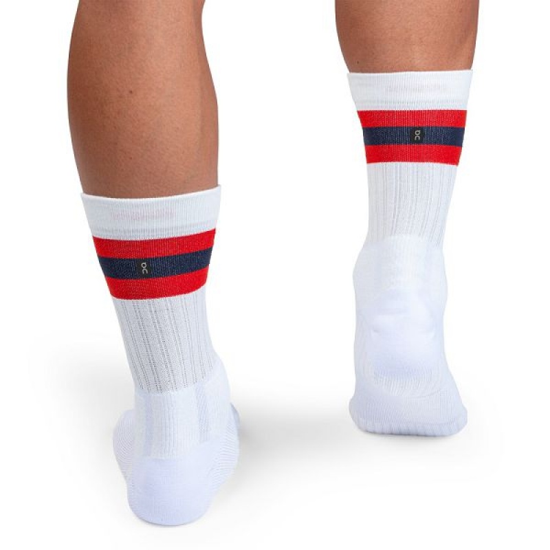 White / Red Men's On Running Tennis Socks | 5068247_PH