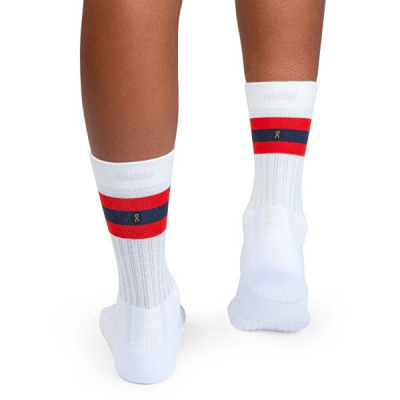 White / Red Women's On Running Tennis Socks | 1640857_PH